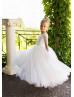 Ivory Lace Glitter Tulle Flower Girl Dress With Removable Train